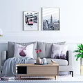 Modern double sofa coffee table combination 3d model
