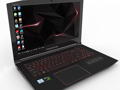 Acer Predator Gaming Laptop With Geometric Screen Design And Red Backlit Keyboard 3d model