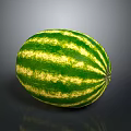 Fresh Ripe Watermelon With Green And Yellow Striped Smooth Surface On Grey Background