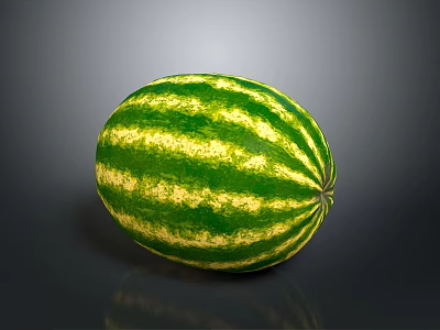 Fresh Ripe Watermelon With Green And Yellow Striped Smooth Surface On Grey Background 3d model