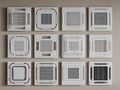 Modern White Built in Air Conditioner Fans with Various Ceiling Mounted Designs 3d model