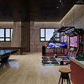Modern Clubhouse with Pool Table Arcade Games and Bar Counter Leisure Area