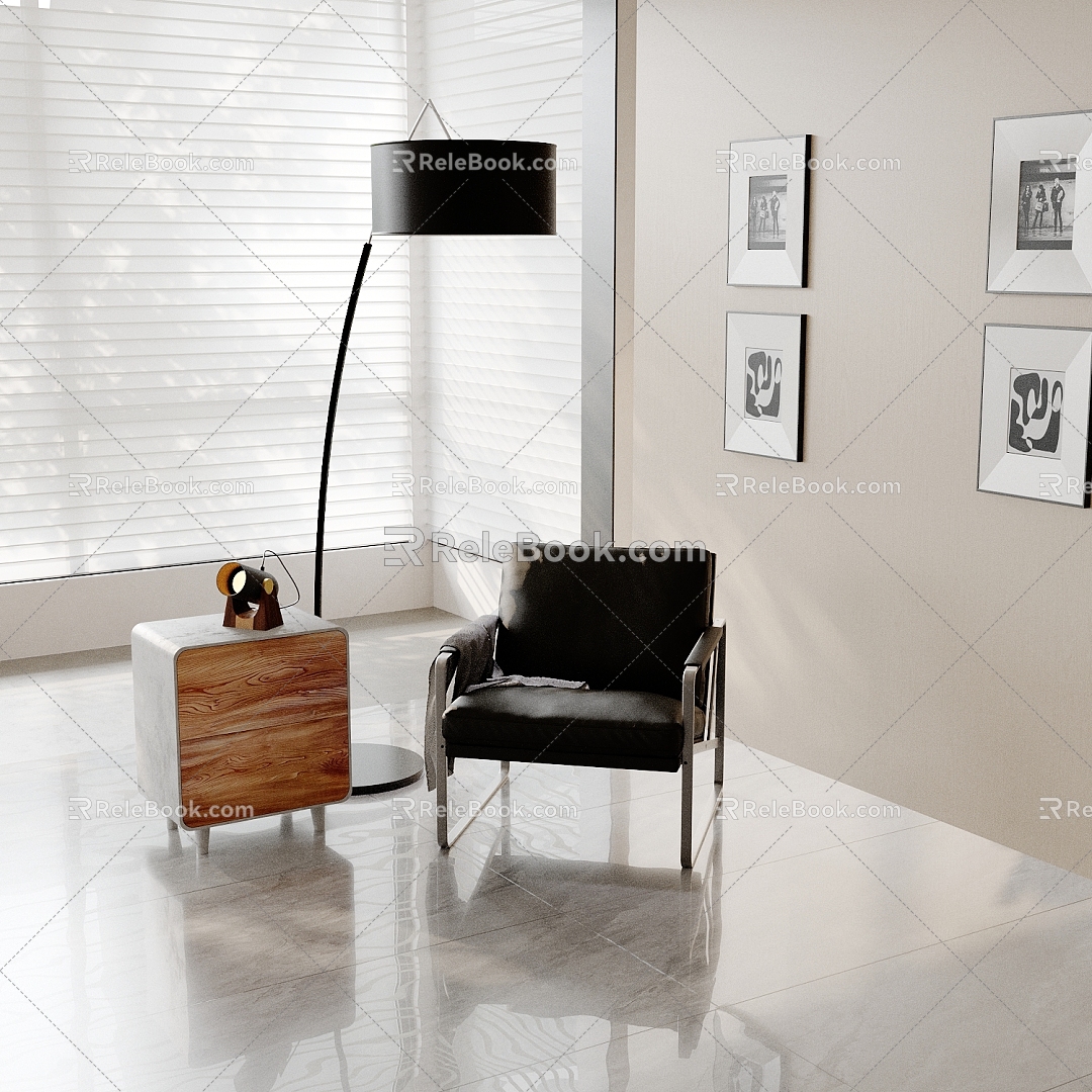 Modern Leisure Chair Side Table Floor Lamp Leisure Chair 3d model