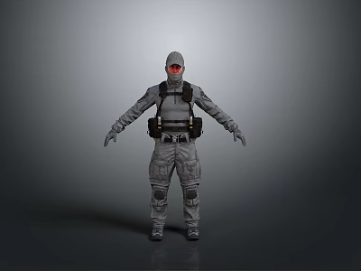 3D Rendered Tactical Character In Gray Military Outfit With Helmet And Red Goggles 3d model
