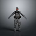 3D Rendered Tactical Character In Gray Military Outfit With Helmet And Red Goggles