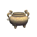 Ancient Bronze Tripod Censer with Dragon Handles and Intricate Patterns 3d model