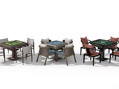 Stylish Entertainment Tables with Various Chair Colors and Game Table Surfaces 3d model