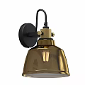 Modern Golden Wall Light with Black Base Brass Accents and Exposed Bulb
