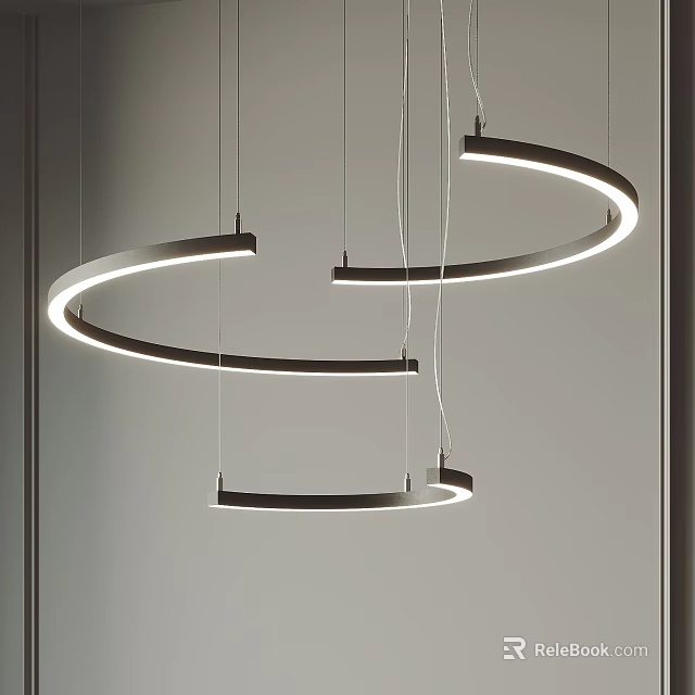 Modern Spiral Chandelier With Illuminated Circular Rings And Sleek Metal Structure 3d model 