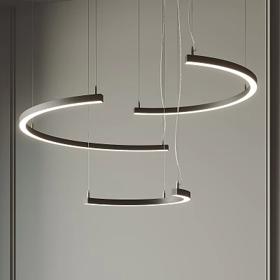 Modern Spiral Chandelier With Illuminated Circular Rings And Sleek Metal Structure 3d model