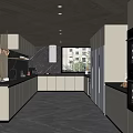 Modern Open Kitchen Interior Design With Marble Countertops Cabinets And Appliances 3d model