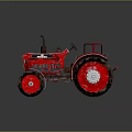 Red Vintage Tractor With Large Wheels And Red Seat On Dark Background