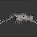 White Industrial Storage Tanks With Red Logos Metal Stairs And Platform Structures
