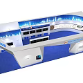 Modern Exhibition Booth for National Cultural Big Data System with Blue Digital Screens and Plants