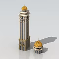 Classic European Architecture Featuring Tall Tower And Smaller Golden Domed Building With Striped Details