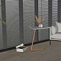 Stylish Side Table in Modern Living Room with Blinds Sofa Plant and Books
