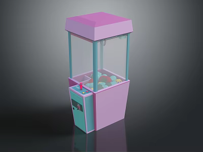 Computer Controlled Pink Turquoise Claw Crane Arcade Machine With Transparent Window And Colorful Balls 3d model