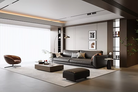 Modern Italian Home Living Room Horizontal Hall Italian Sofa Coffee Table Italian Bookcase Living Room without Main Lamp 3d model