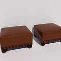 Brown Leather Ottoman Footstool With Decorative Studs And Caster Wheels 3d model