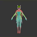 Futuristic Sci Fi Character With Purple Ears And Silver Blue Metallic Suit
