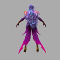 Fantasy Woman in Purple Pink Feathered Outfit With Golden Headdress And Ornate Details