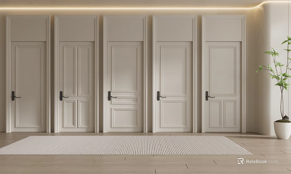 Light Colored Modern Hinged Doors With Paneled Design In Interior Setting 3d model 