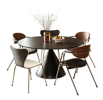 Modern Dining Table and Chair Combination Dining Chair Round Dining Table 3d model