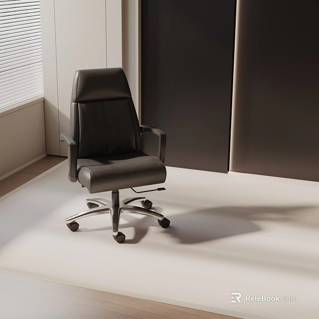 Black Leather Office Chair With Armrests And Five Star Caster Base Modern Design 3d model 