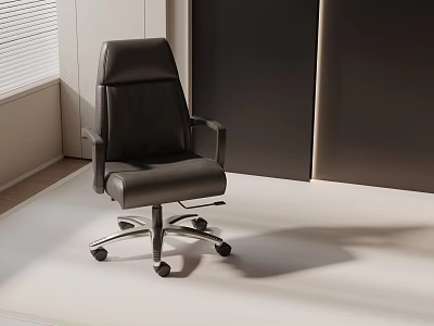 Black Leather Office Chair With Armrests And Five Star Caster Base Modern Design 3d model