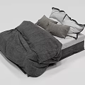 Modern Double Bed With Gray Bedspread And White Gray Pillows 3d model
