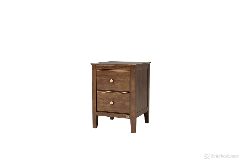 Wooden Nightstand With Two Drawers And Metal Knobs In Modern Design 3d model 