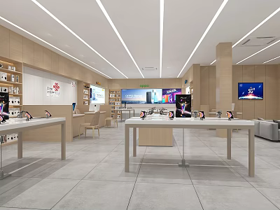 Modern Electronics Store Interior With Display Tables Smartphones And Wall Screens 3d model