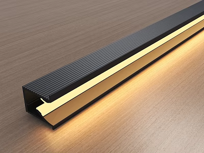 Modern Black Textured Strip Light With Warm Illumination On Wooden Surface 3d model