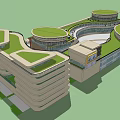 Modern Commercial Complex with Green Roof Design and Plaza Pedestrian Areas