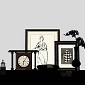 Modern Decorative Ornament Set With Framed Art Clock Candles Vase And Dried Flowers