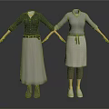 Woman Showcasing Different Outfits With Tops Skirts Pants Belts Aprons And Shoes