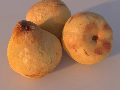 Three Ripe Juicy Guavas With Yellow Red Spots On Textured Skin 3d model