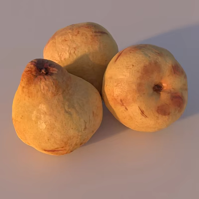 Three Ripe Juicy Guavas With Yellow Red Spots On Textured Skin 3d model