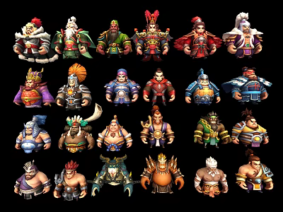 Multiple Diverse Game and Movie Characters With Fantasy Armor Costumes and Weapon Designs 3d model