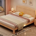 Cozy Wooden Double Bed With Striped Bedding Pillows Nightstand Lamp And Rug