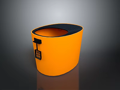 Functional Orange Trash Can With Black Lid And Side Handle Design 3d model