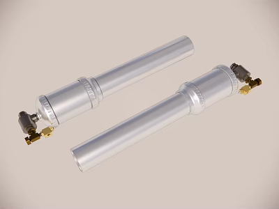 Two Silver Cylindrical Industrial Components With Golden Connecting Parts For Mechanical Applications 3d model