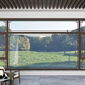 Classic Wooden Casement Window With Decorative Lattice And Scenic Green Lawn Trees View