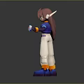 Blue Household Item Held By 3D Character With Red Brown Hair And Green Eyes