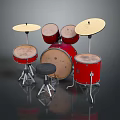 Complete Red Drum Set With Cymbals Drums And Adjustable Stool 3d model