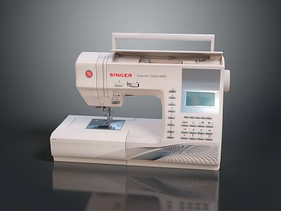 White SINGER Sewing Machine With Digital 3d model White SINGER Sewing Machine With Digital 3d model