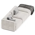Light Gray Fabric Three Seater Sofa With Geometric Pattern Cushions And Throw Blanket 3d model