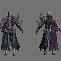 Fantasy Warrior Character Design Featuring Armor Weapon Cloak And Purple Blue Palette