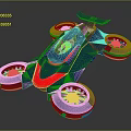 Futuristic Blue Race Car With Red Accents Four Wheels And Rear Spoiler