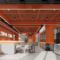 Hotpot Restaurant Interior Design With Orange Decor Open Layout Tables And Menu Posters
